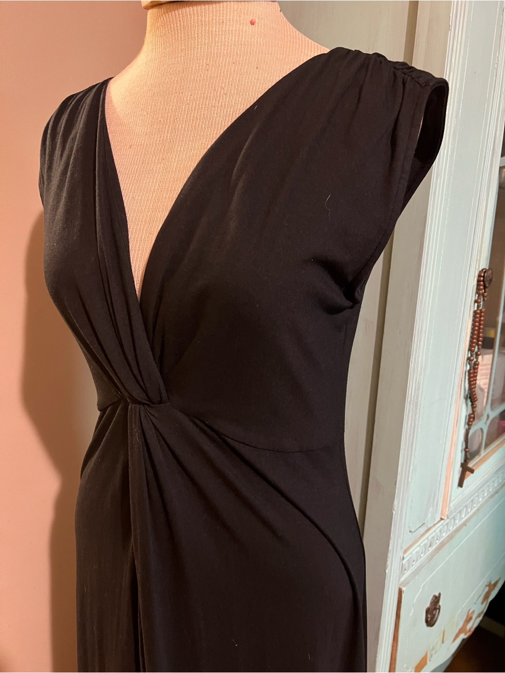 Soma Black Twist Front Deep V Sleeveless Soft Jersey Maxi Lounge Dress Medium M - Picture 5 of 11
